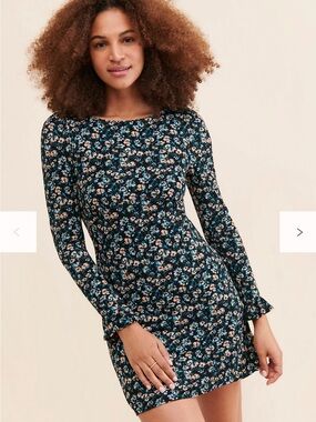Free People Say Hello Mini Dress Floral Long-Sleeve Mini Dress in Black and Blue